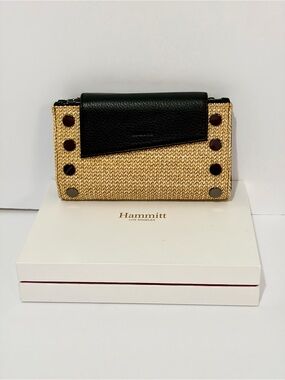 Hammitt Levy Leather Wallet/Crossbody in Chaparral Raffia With Gunmetal Hardware